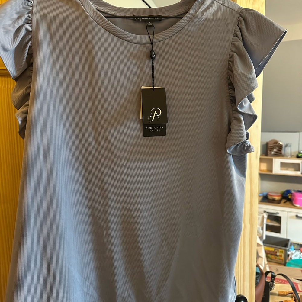 Adrianna‎ Papell Ruffle Sleeve Blouse - Light Gray